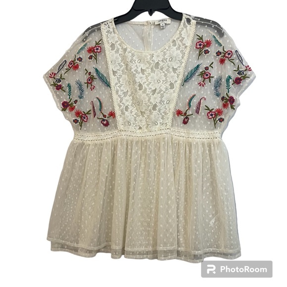 Umgee Tops - Umgee See through Lace Embroidery Blouse
